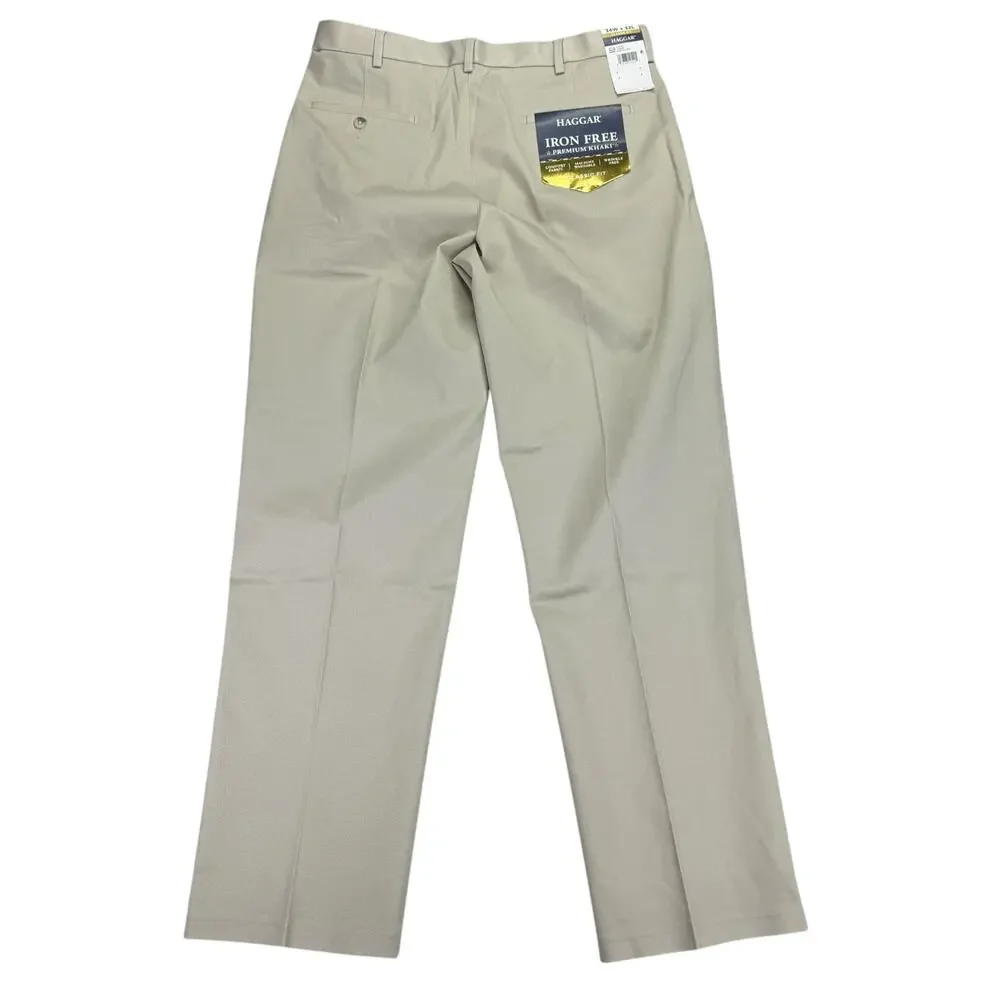 Haggar Mens Premium Iron Free Classic Fit Dress Pants Sand Beige 34x32